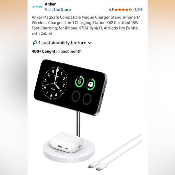 Anker MagGo 2-in-1 Charger Stand — Charges iPhone and AirPods - Picture 7 of 8